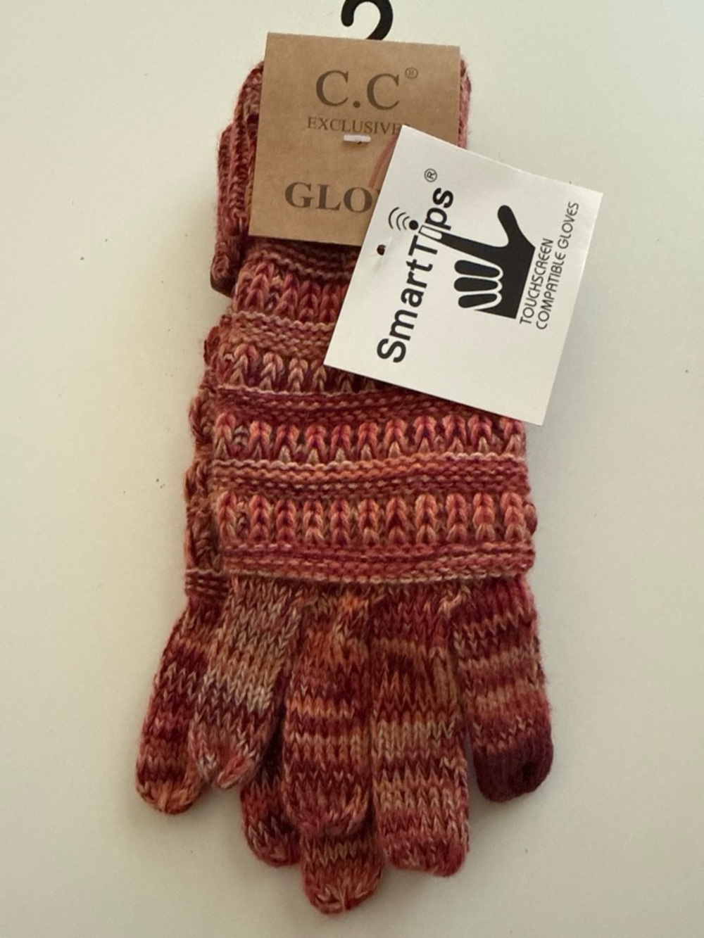 C.C Exclusive SmartTips Knit Gloves NWT Rust Multicolor One Size Cottagecore